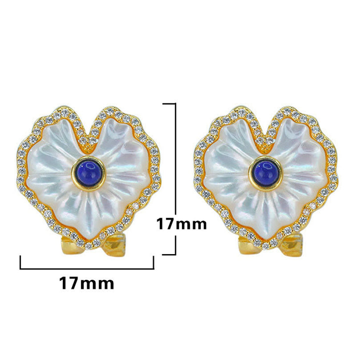 Buddha Stones 925スターリングシルバー ラブハート シャコガイ ストーン レッドアゲート ラズライト 祝福 イヤリング ネックレス ジュエリーセット