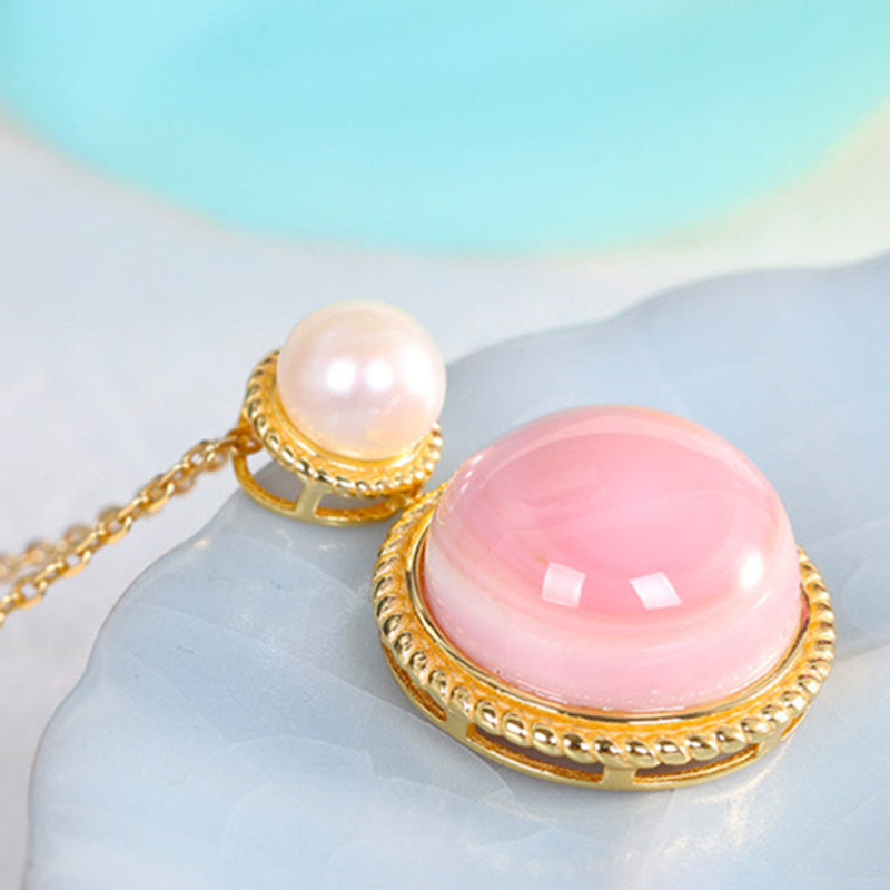 Buddha Stones 925スターリングシルバー クイーンコンクシェルパール 幸運の祝福イヤリング ネックレス ペンダント ジュエリーセット