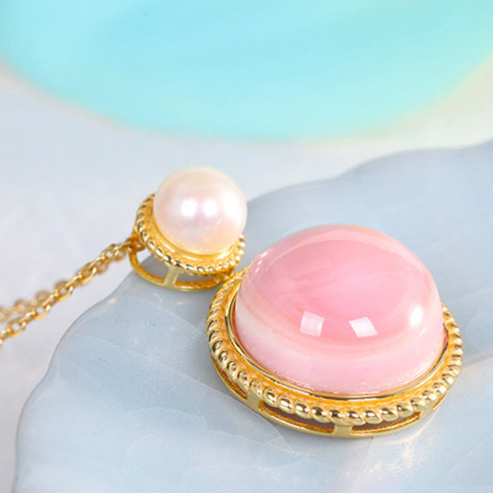 Buddha Stones 925スターリングシルバー クイーンコンクシェルパール 幸運の祝福イヤリング ネックレス ペンダント ジュエリーセット