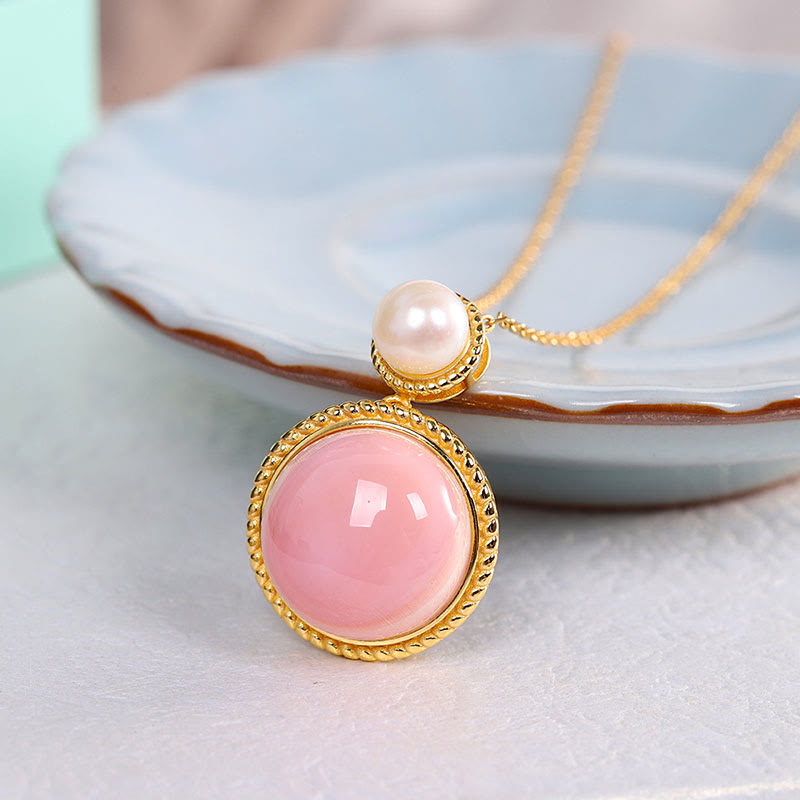 Buddha Stones 925スターリングシルバー クイーンコンクシェルパール 幸運の祝福イヤリング ネックレス ペンダント ジュエリーセット