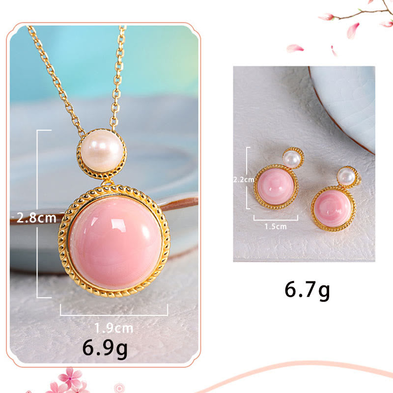 Buddha Stones 925スターリングシルバー クイーンコンクシェルパール 幸運の祝福イヤリング ネックレス ペンダント ジュエリーセット