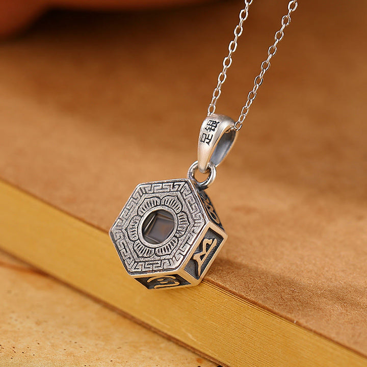 Buddha Stones990 スターリングシルバー チベットOm Mani Padme Humロータスラブプロジェクションネックレスペンダント