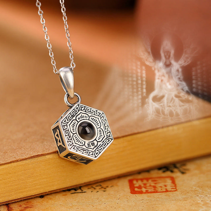 Buddha Stones990 スターリングシルバー チベットOm Mani Padme Humロータスラブプロジェクションネックレスペンダント