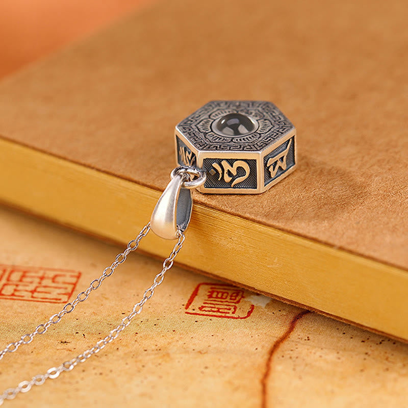Buddha Stones990 スターリングシルバー チベットOm Mani Padme Humロータスラブプロジェクションネックレスペンダント