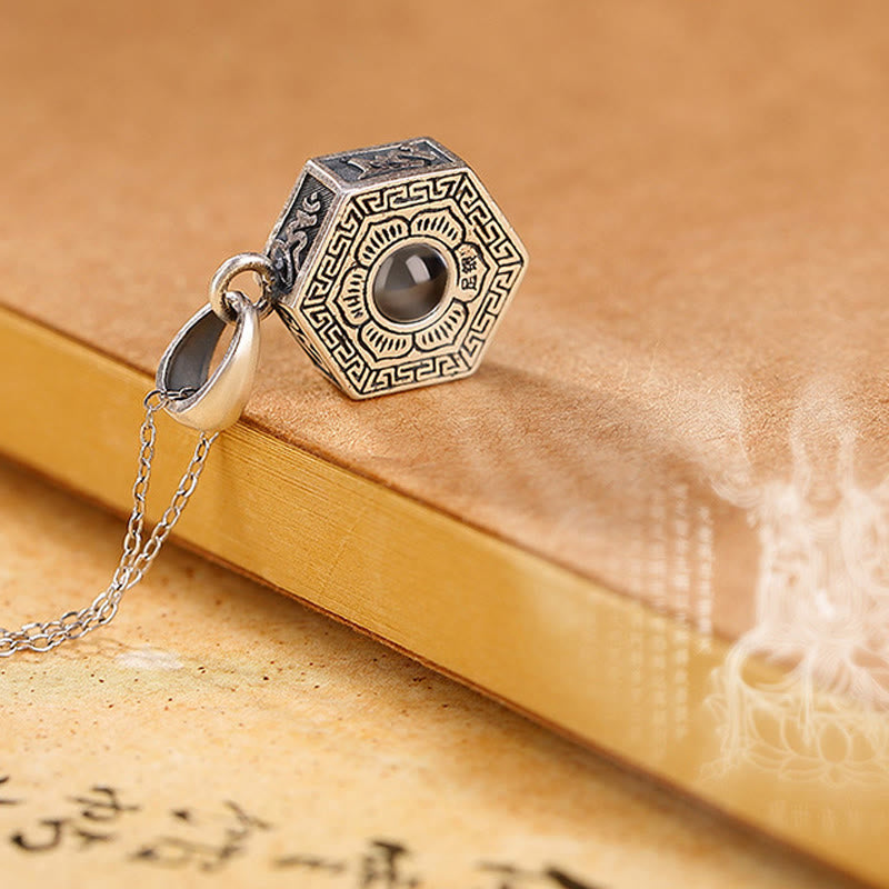 Buddha Stones990 スターリングシルバー チベットOm Mani Padme Humロータスラブプロジェクションネックレスペンダント