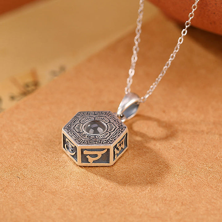Buddha Stones990 スターリングシルバー チベットOm Mani Padme Humロータスラブプロジェクションネックレスペンダント