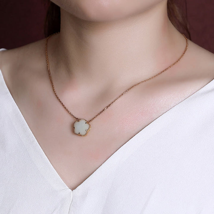 Buddha Stones 925スターリングシルバーメッキゴールド天然和田翡翠フラワーラッキーネックレスペンダントリングセット