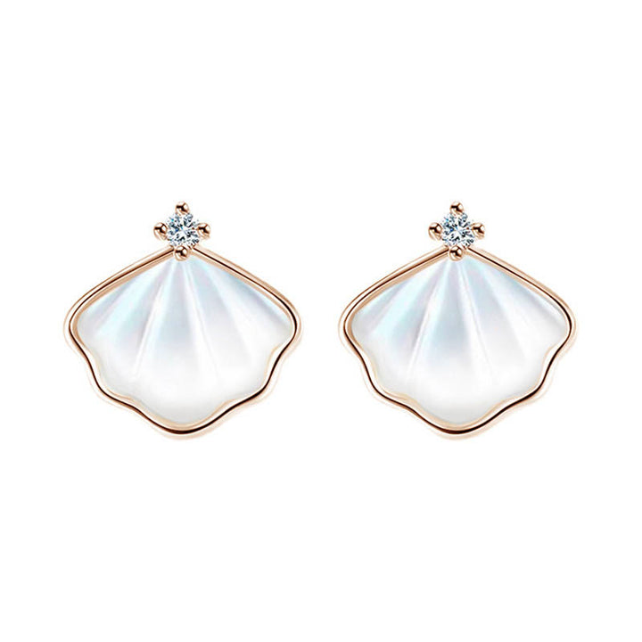 Buddha Stones 925スターリングシルバー シャコガイ ストーンシェル 祝福ネックレス ペンダント ブレスレット イヤリング ジュエリーセット - ローズゴールド - イヤリング - image 6