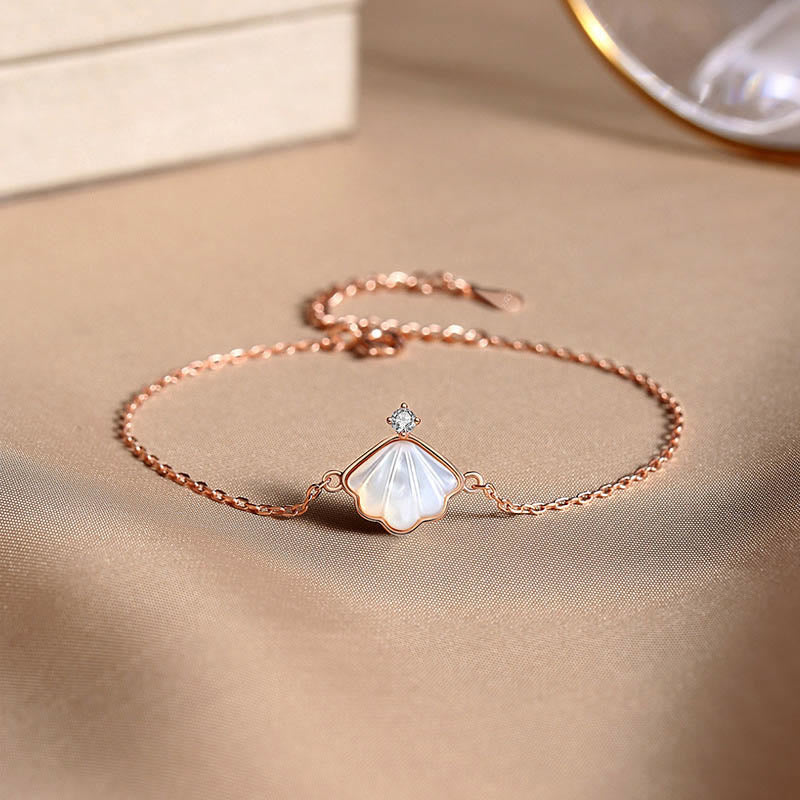 Buddha Stones 925スターリングシルバー シャコガイ ストーンシェル 祝福ネックレス ペンダント ブレスレット イヤリング ジュエリーセット - ローズゴールド - ブレスレット（手首周り14～17cm） - image 4