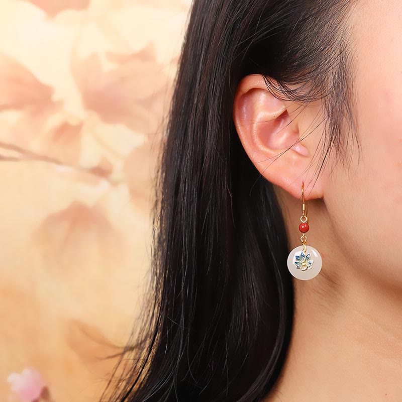 Buddha Stones 925スターリングシルバー 天然和田白翡翠 孔雀の祝福ネックレス ペンダント リング イヤリング セット