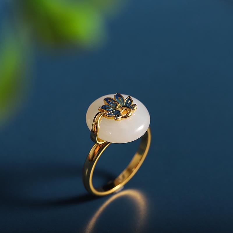 Buddha Stones 925スターリングシルバー 天然和田白翡翠 孔雀の祝福ネックレス ペンダント リング イヤリング セット