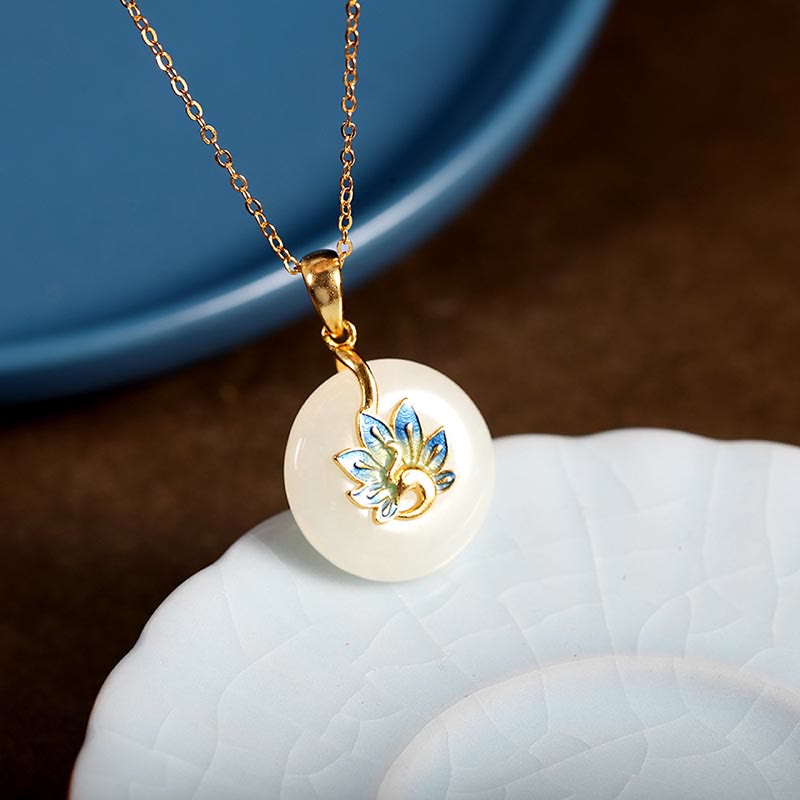 Buddha Stones 925スターリングシルバー 天然和田白翡翠 孔雀の祝福ネックレス ペンダント リング イヤリング セット