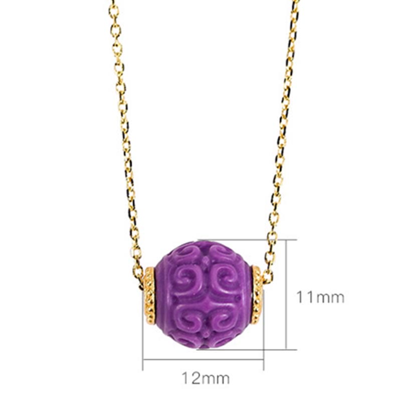 Buddha Stones 925スターリングシルバーメッキゴールドナチュラルパープルマイカストーンレリーフビーズポジティブネックレスペンダントブレスレットセット