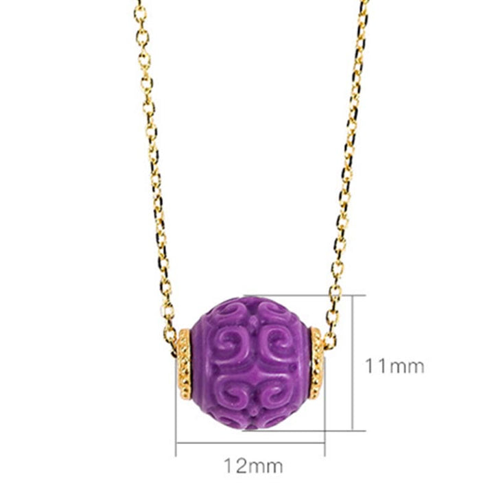 Buddha Stones 925スターリングシルバーメッキゴールドナチュラルパープルマイカストーンレリーフビーズポジティブネックレスペンダントブレスレットセット