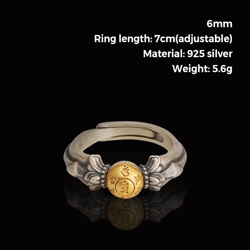 Buddha Stones925 スターリングシルバー マンジュスリーマントラオーム・マニ・パドメ・フムピース アジャスタブルリング