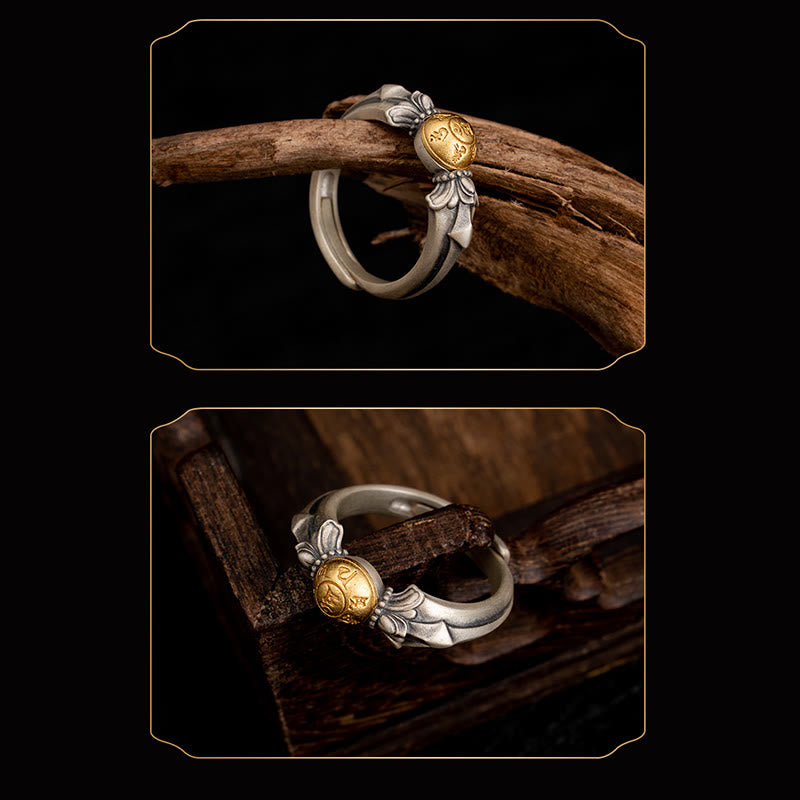 Buddha Stones925 スターリングシルバー マンジュスリーマントラオーム・マニ・パドメ・フムピース アジャスタブルリング