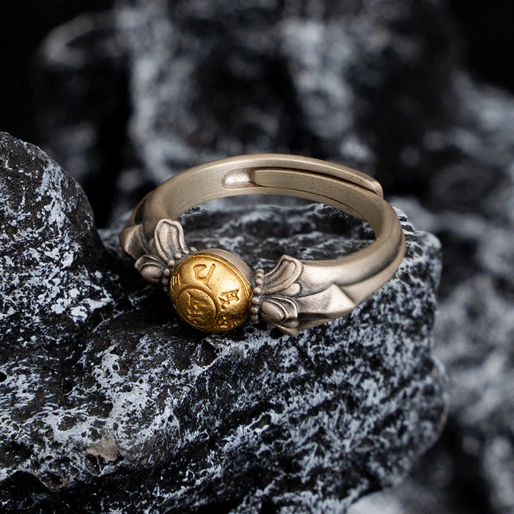 Buddha Stones925 スターリングシルバー マンジュスリーマントラオーム・マニ・パドメ・フムピース アジャスタブルリング