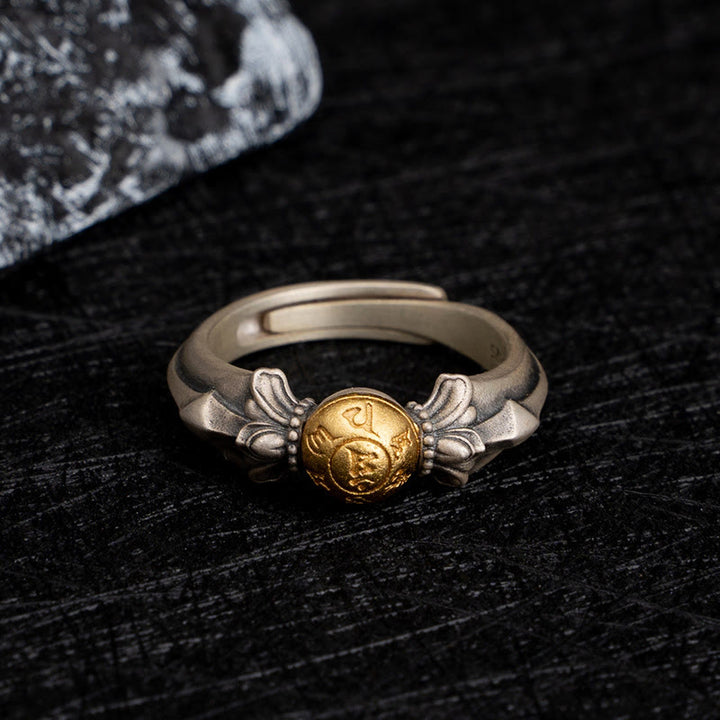 Buddha Stones925 スターリングシルバー マンジュスリーマントラオーム・マニ・パドメ・フムピース アジャスタブルリング