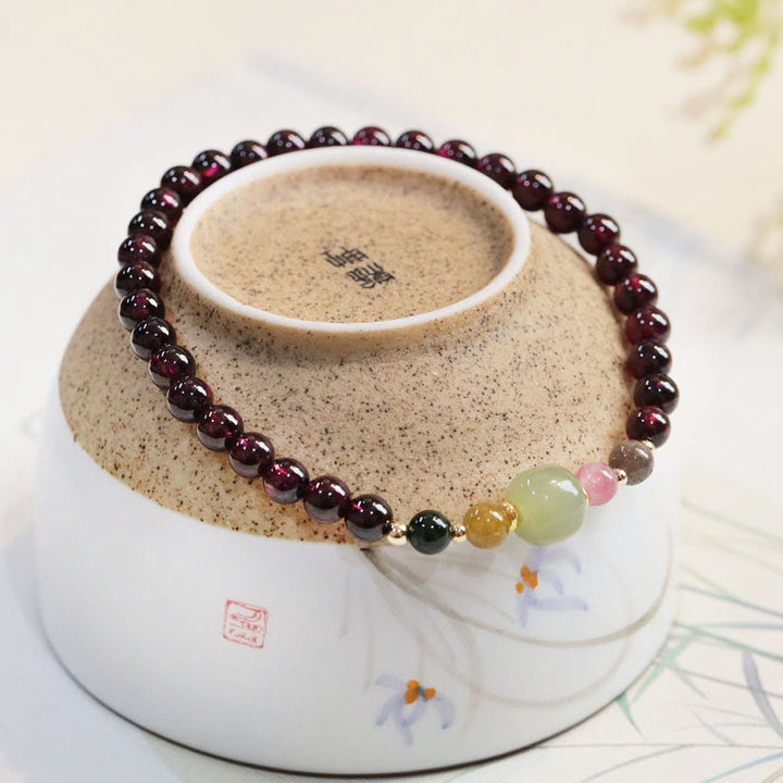 Buddha Stones天然ガーネット和田翡翠トルマリンビーズパッションブレスレット