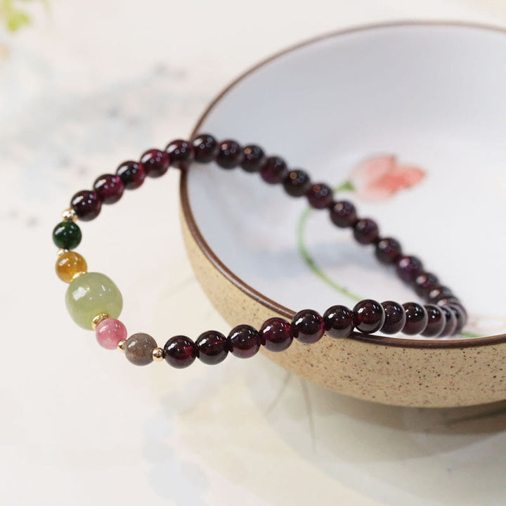 Buddha Stones天然ガーネット和田翡翠トルマリンビーズパッションブレスレット