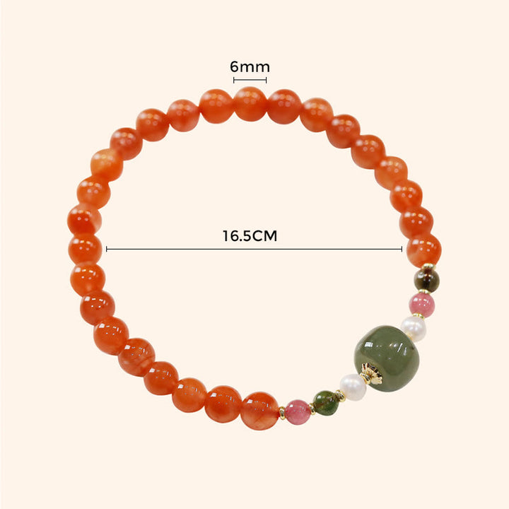Buddha Stones天然赤瑪瑙和田翡翠ビーズ 自信と落ち着きのブレスレット