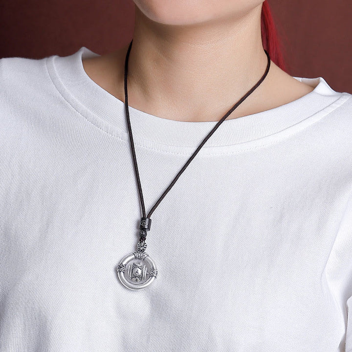 Buddha Stones999スターリングシルバーOm Mani Padme Hum刻印入り 知恵のネックレス ロープペンダント