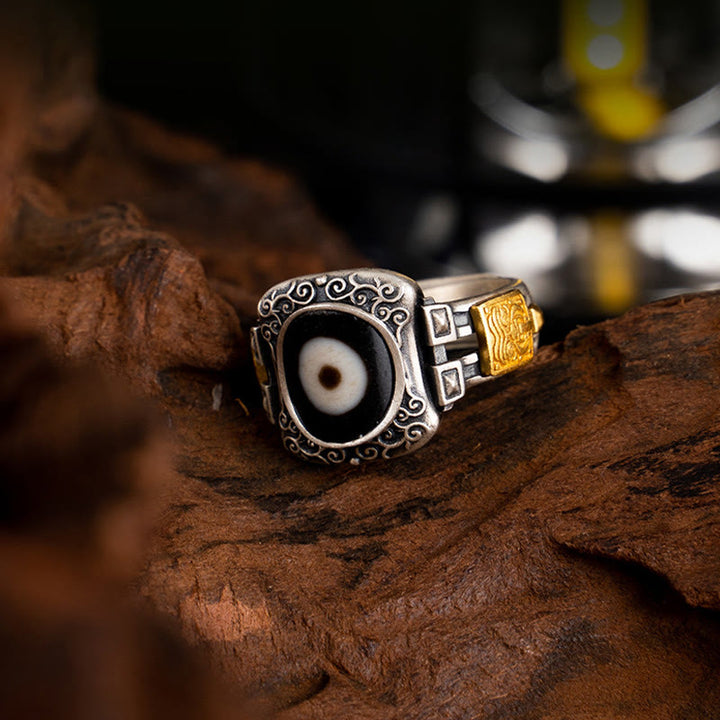 Buddha Stones925 スターリングシルバー ザキラム 富の女神デザイン Dzi ビーズプロテクションリング