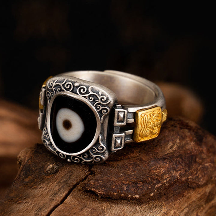 Buddha Stones925 スターリングシルバー ザキラム 富の女神デザイン Dzi ビーズプロテクションリング