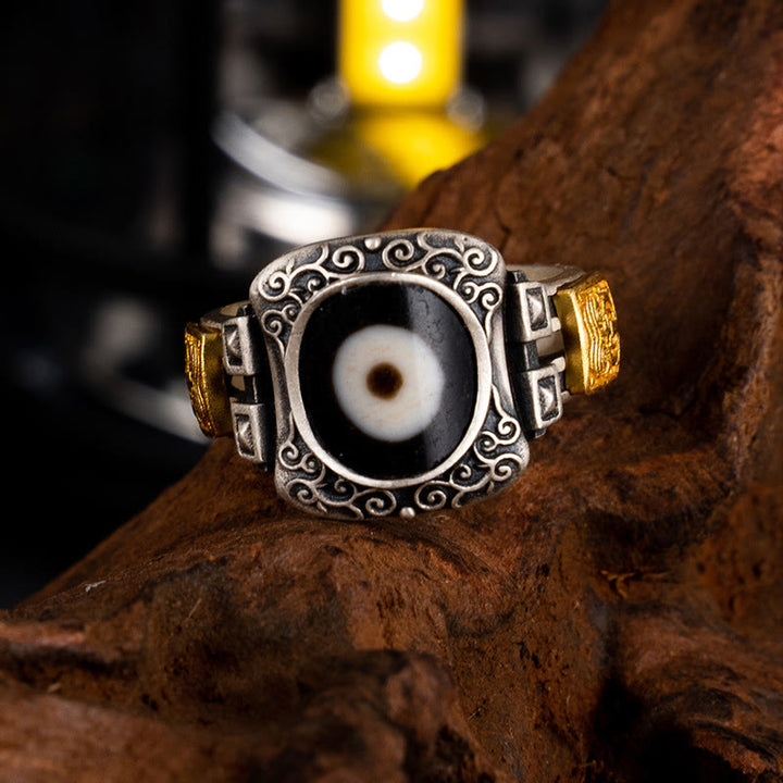 Buddha Stones925 スターリングシルバー ザキラム 富の女神デザイン Dzi ビーズプロテクションリング
