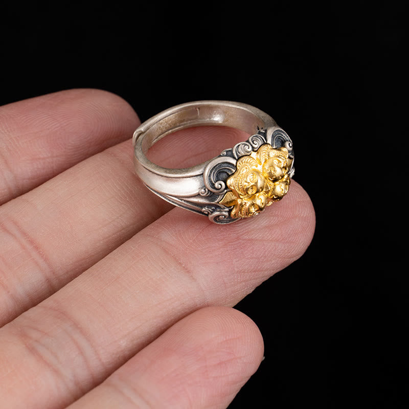Buddha Stones925スターリングシルバー チベットスカルプロテクション 調節可能リング
