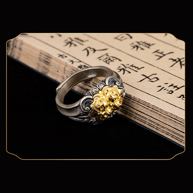 Buddha Stones925スターリングシルバー チベットスカルプロテクション 調節可能リング
