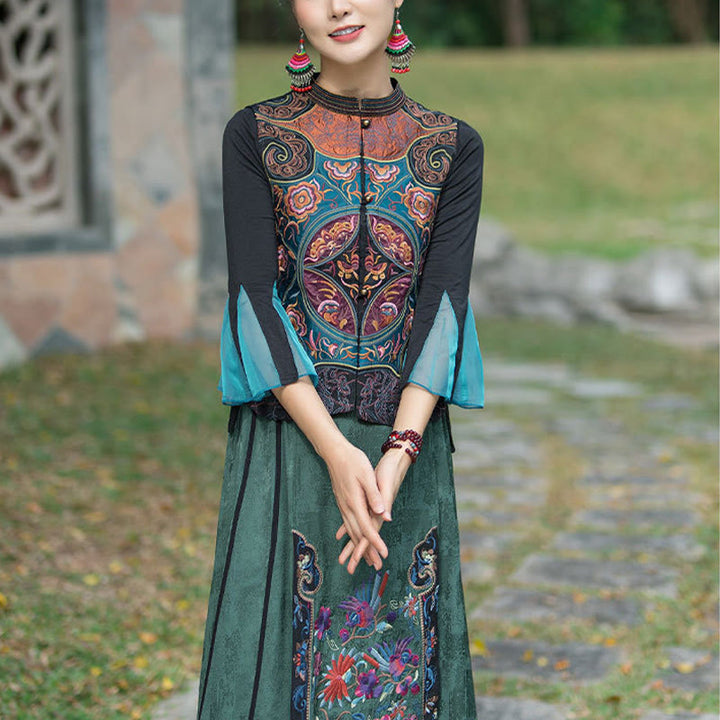 Buddha Stonesヴィンテージスタイル刺繍花唐装デザインノースリーブベスト - image 10