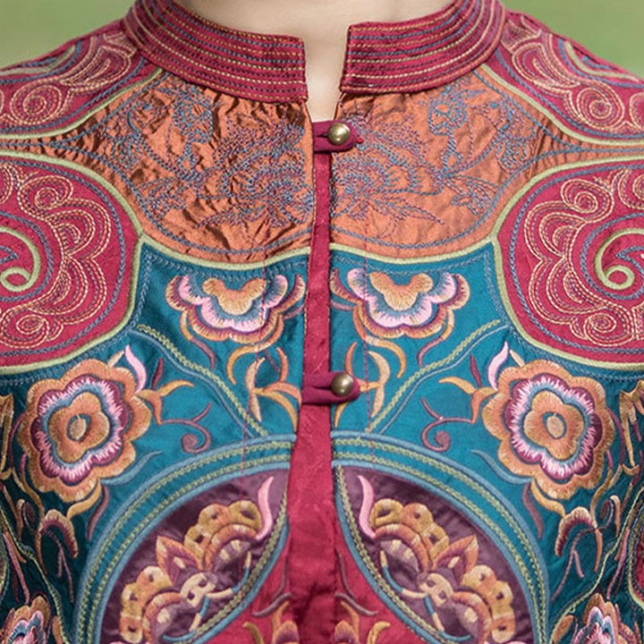 Buddha Stonesヴィンテージスタイル刺繍花唐装デザインノースリーブベスト
