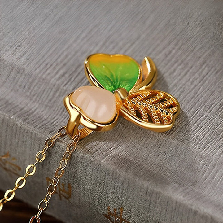 Buddha Stones 925スターリングシルバーメッキゴールド和田翡翠幸運シャムロッククローバーネックレスペンダントイヤリング