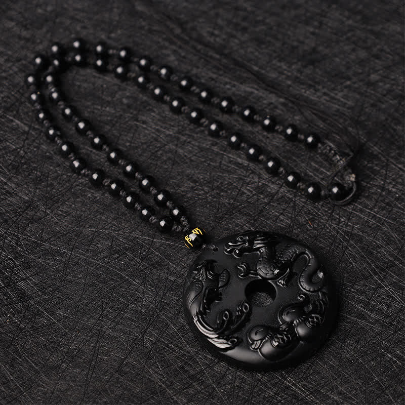 Buddha Stones黒曜石 龍 鳳凰 鴛鴦 幸運 守護 ネックレス ペンダント