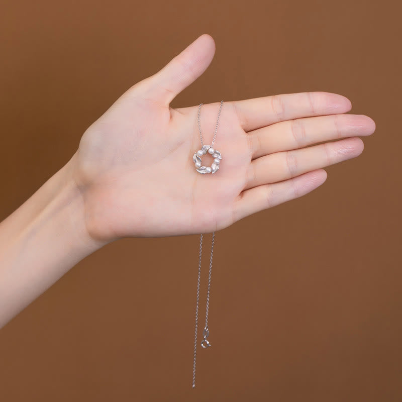 Buddha Stones925スターリングシルバー パールリーフデザイン ヒーリングウィズダムネックレス ペンダント リング イヤリングセット