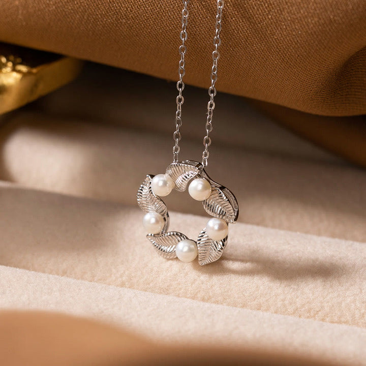 Buddha Stones925スターリングシルバー パールリーフデザイン ヒーリングウィズダムネックレス ペンダント リング イヤリングセット