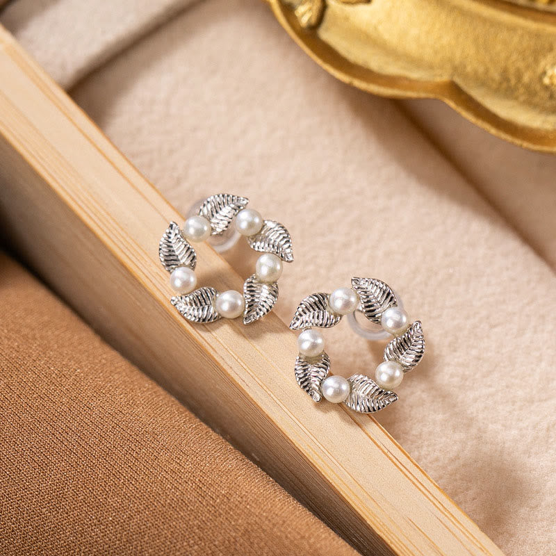 Buddha Stones925スターリングシルバー パールリーフデザイン ヒーリングウィズダムネックレス ペンダント リング イヤリングセット