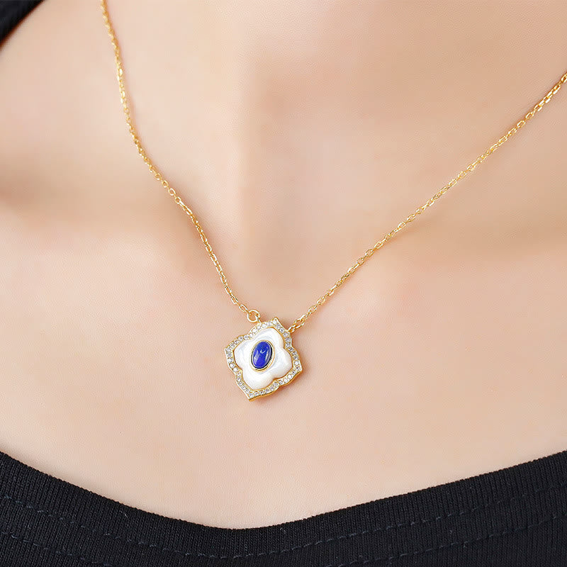 Buddha Stones 925スターリングシルバー トリダクナストーン ラズライト プリズマティックデザイン 祝福イヤリング ネックレス ペンダント ジュエリーセット