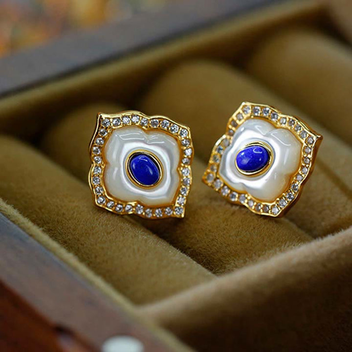 Buddha Stones 925スターリングシルバー トリダクナストーン ラズライト プリズマティックデザイン 祝福イヤリング ネックレス ペンダント ジュエリーセット