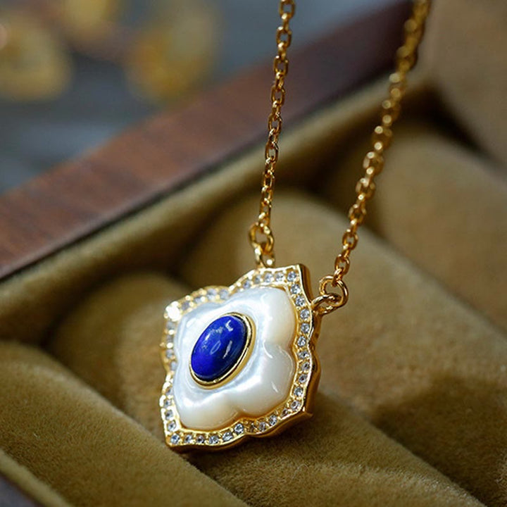 Buddha Stones 925スターリングシルバー トリダクナストーン ラズライト プリズマティックデザイン 祝福イヤリング ネックレス ペンダント ジュエリーセット - ネックレス - image 1