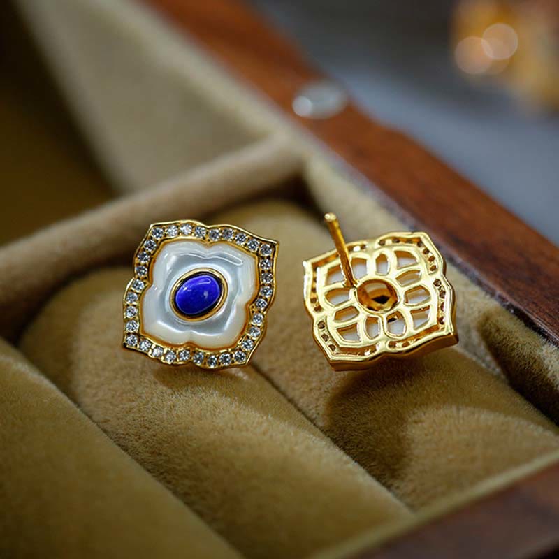 Buddha Stones 925スターリングシルバー トリダクナストーン ラズライト プリズマティックデザイン 祝福イヤリング ネックレス ペンダント ジュエリーセット