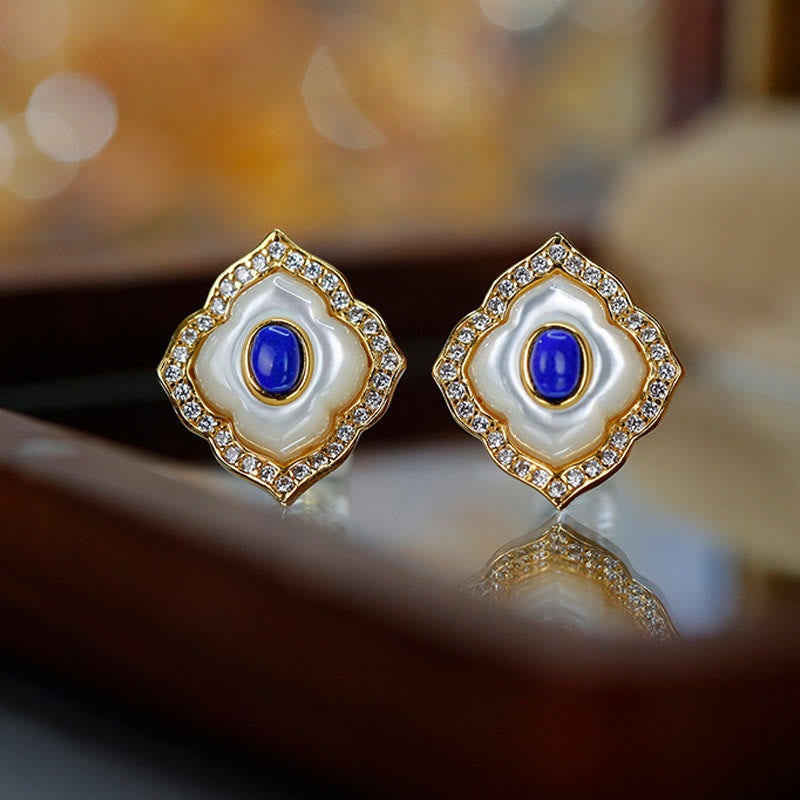 Buddha Stones 925スターリングシルバー トリダクナストーン ラズライト プリズマティックデザイン 祝福イヤリング ネックレス ペンダント ジュエリーセット