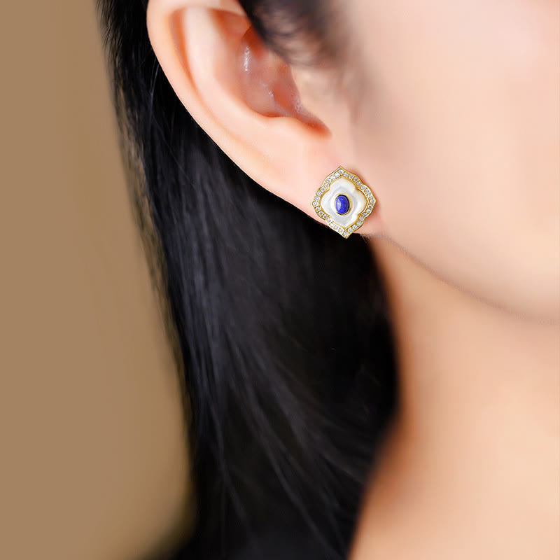 Buddha Stones 925スターリングシルバー トリダクナストーン ラズライト プリズマティックデザイン 祝福イヤリング ネックレス ペンダント ジュエリーセット
