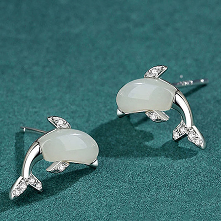 Buddha Stones 925スターリングシルバー キュートイルカ 和田翡翠 レッドアゲート 幸運ネックレス ペンダント リング イヤリングセット
