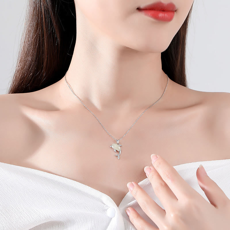 Buddha Stones 925スターリングシルバー キュートイルカ 和田翡翠 レッドアゲート 幸運ネックレス ペンダント リング イヤリングセット