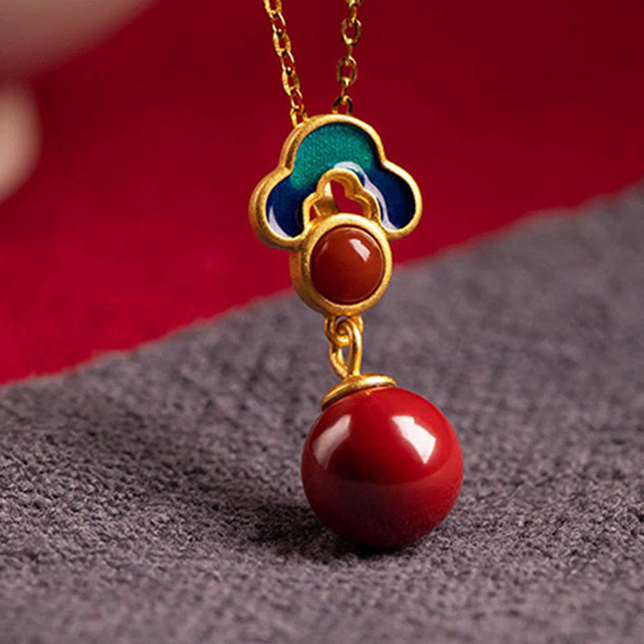 Buddha Stones 925スターリングシルバーメッキゴールド辰砂レッドアゲート祝福ネックレスペンダントイヤリングリングセット