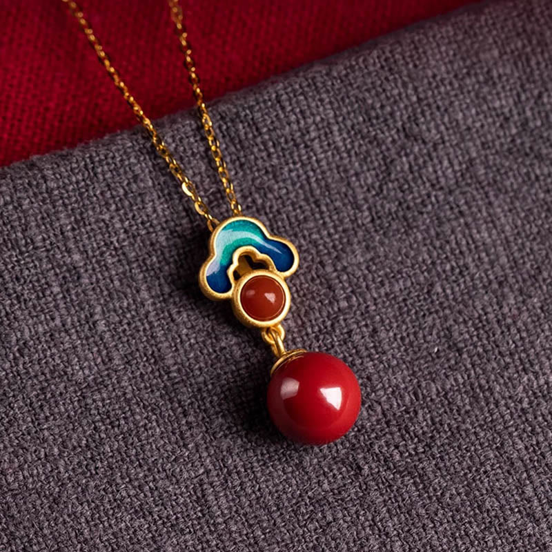 Buddha Stones 925スターリングシルバーメッキゴールド辰砂レッドアゲート祝福ネックレスペンダントイヤリングリングセット
