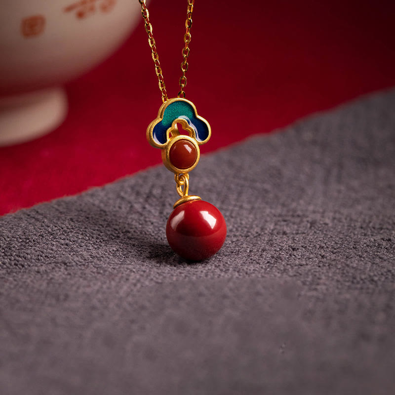 Buddha Stones 925スターリングシルバーメッキゴールド辰砂レッドアゲート祝福ネックレスペンダントイヤリングリングセット
