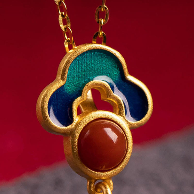 Buddha Stones 925スターリングシルバーメッキゴールド辰砂レッドアゲート祝福ネックレスペンダントイヤリングリングセット